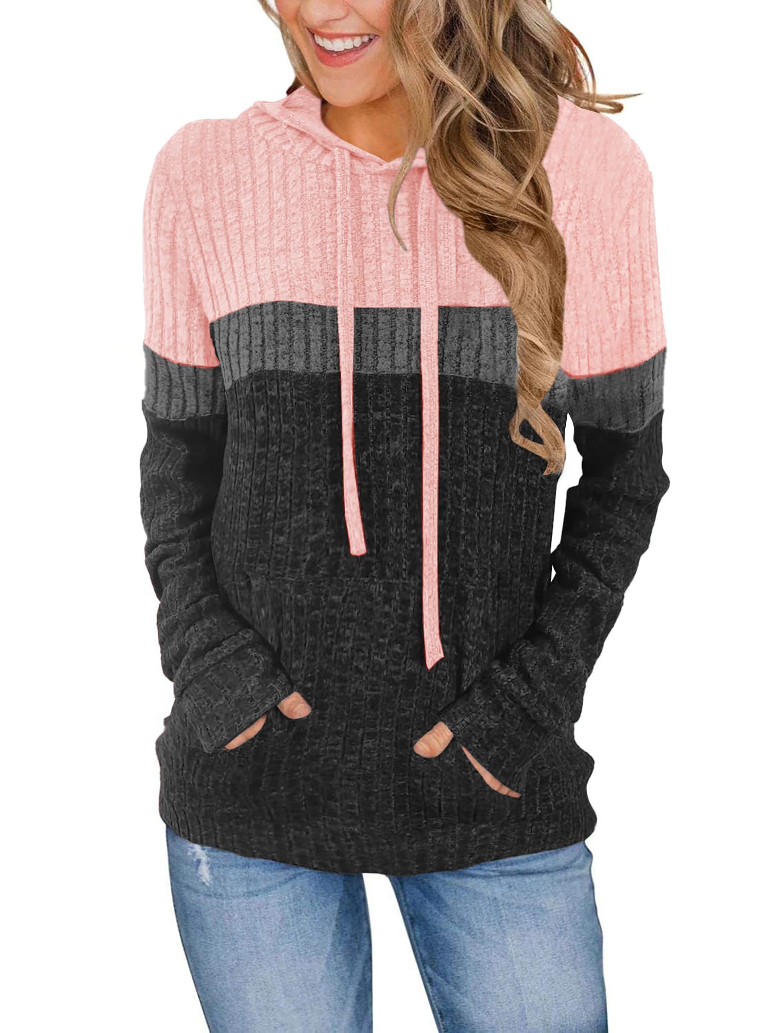 DUOEASE Sweat Femme Chic Elegant Pull Femme avec Poche Decontracte Hoodie Top Manches Longues Automne Haut