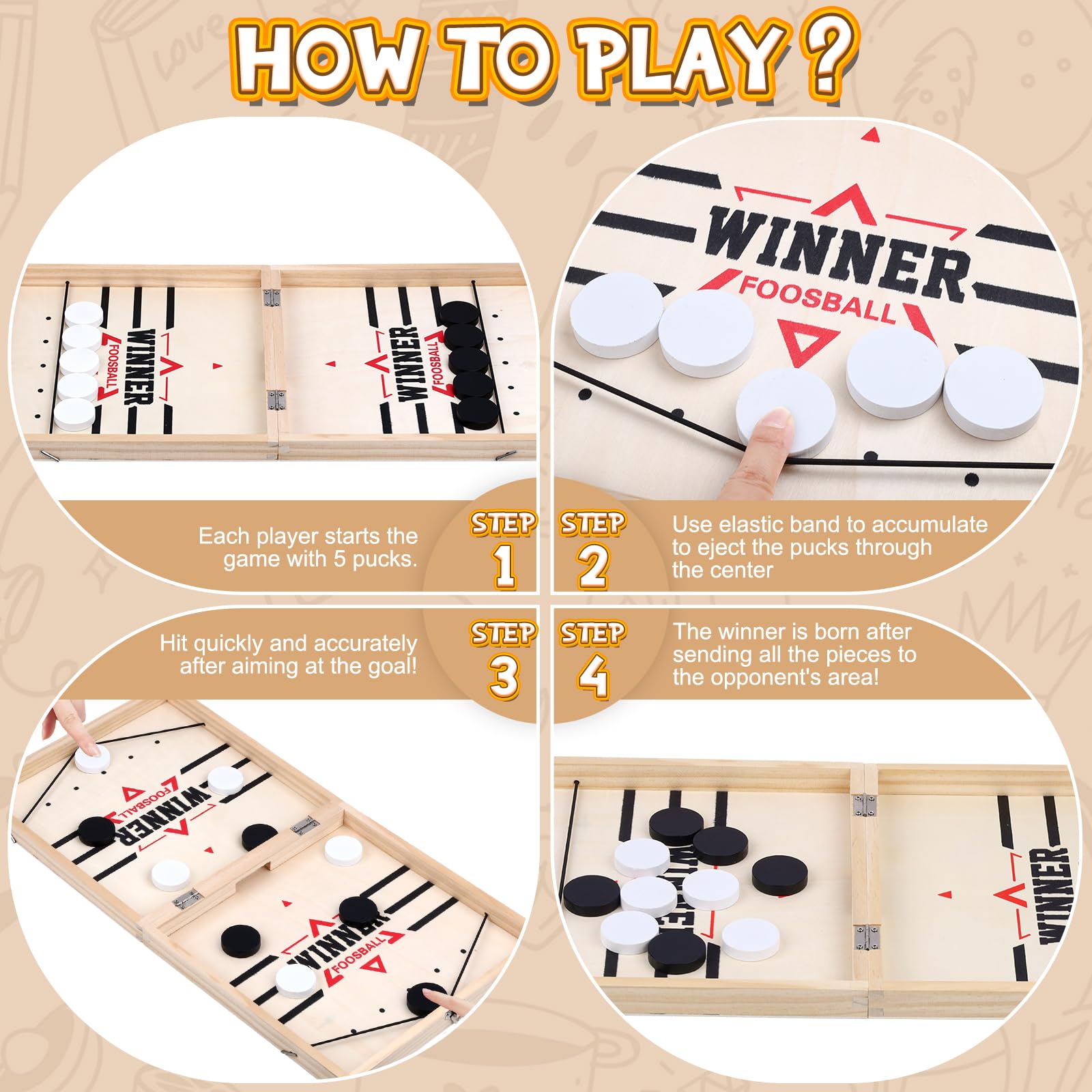 POFIBO Fast Sling Puck Game, Foosball Winner Board Game, 2 in 1 Gioco Sling Puck Pieghevole