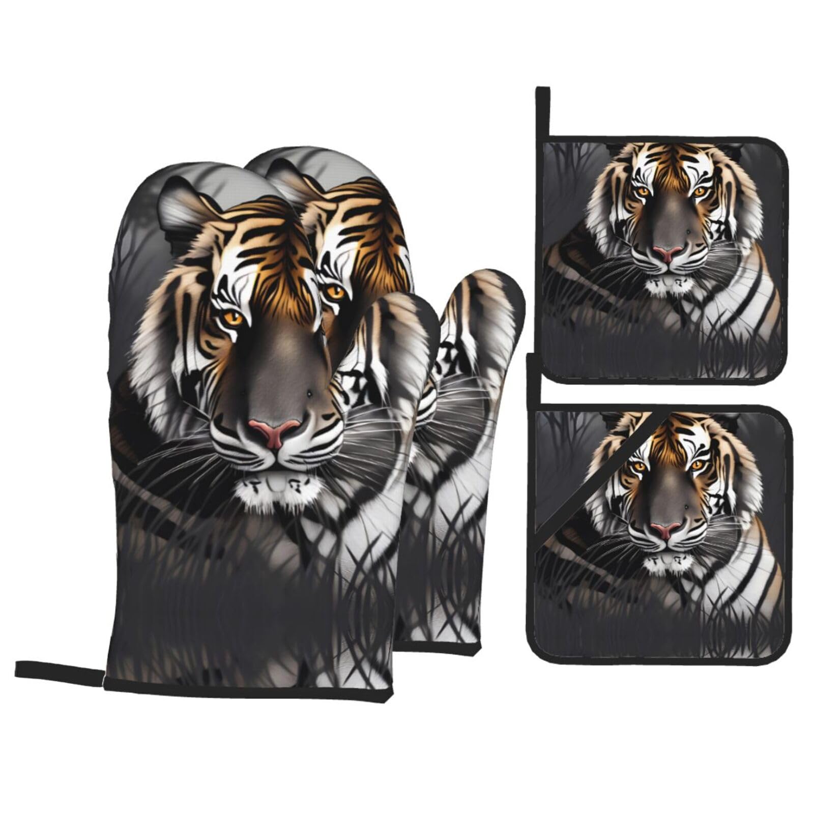 HJFCZH Tiger at rest Prints Kitchen Throw Set: Durable Oven Layers with Waterproof Polyester – 4 Piece Heat Protection System