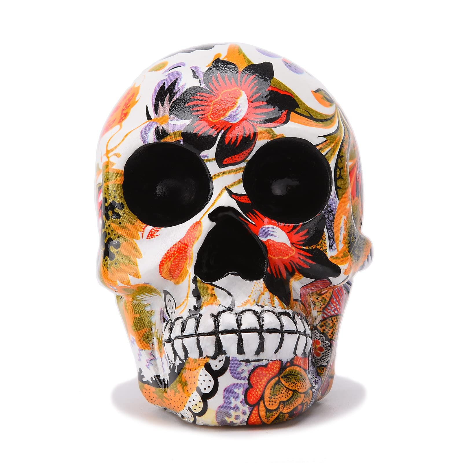 BRABUDResin Colorful Skull Statue Graffiti Skull Art Halloween Gothic Decor for Living Room Bedroom Book Shelf Desktop Collectible Gift TQGJBS405
