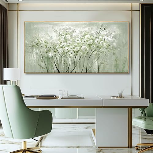 Miniatura 5 de Arte de pared floral enmarcado, lienzo botánico verde de 24 x 48 pulgadas, impresión de plantas de arte de la naturaleza, decoración de pared para