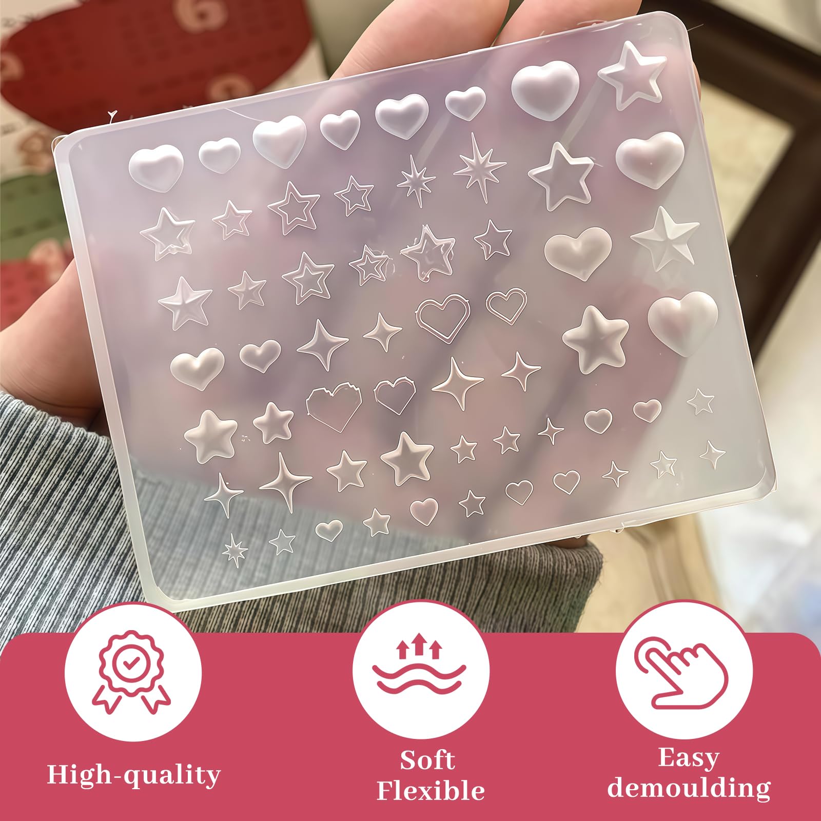 Nails Mold, zestaw do projektowania paznokci z żelem 3D do zdobienia paznokci silikonowymi kształtami, sercem i gwiazdą do sztuki paznokci Y2K
