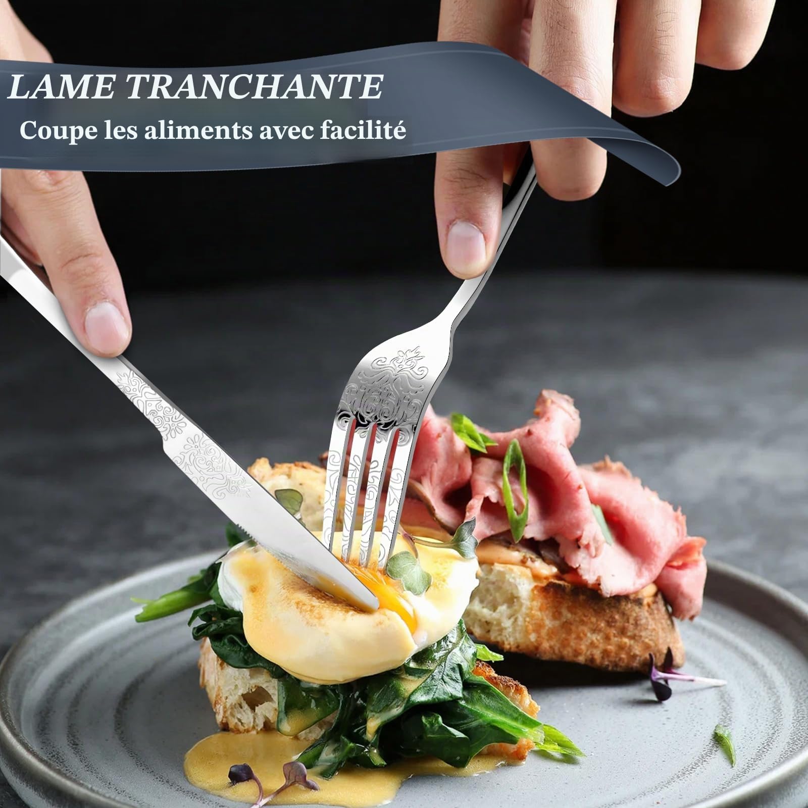 DRAGON RIOT Couvert de Table 12 Personnes - 60 Pieces Set de Couverts en Acier Inoxydable, Menagere Argent avec Couteaux à Manger, Fourchette, Petite Cuillère, Ménagère pour Le Ménage, Restaurant,Fête