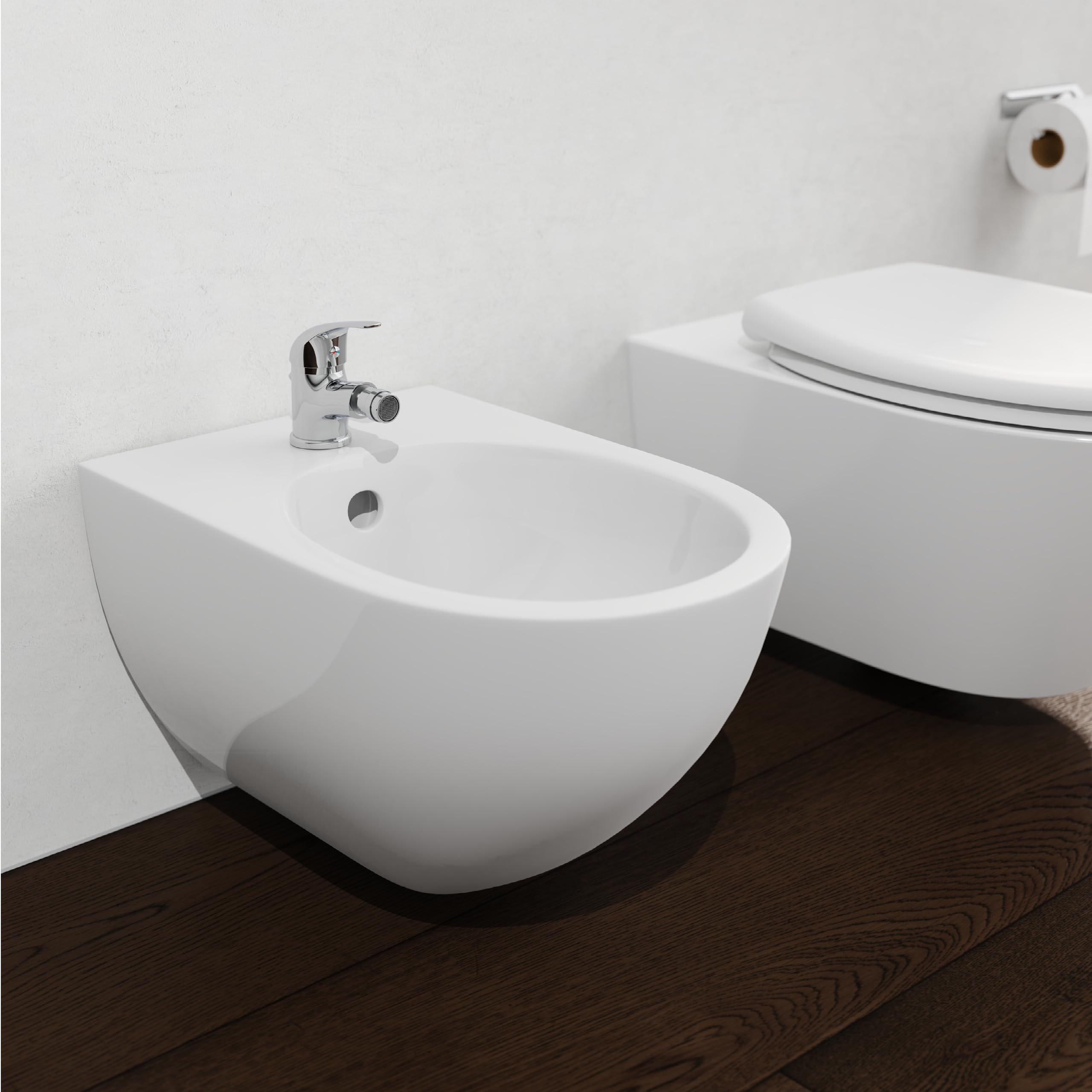 Schütte Athos Robinet Bidet Mitigeur Pivotant avec Bonde | Chrome, orientation réglable, bonde métallique, 2 flexibles 400 mm, montage facile, bidet salle de bain