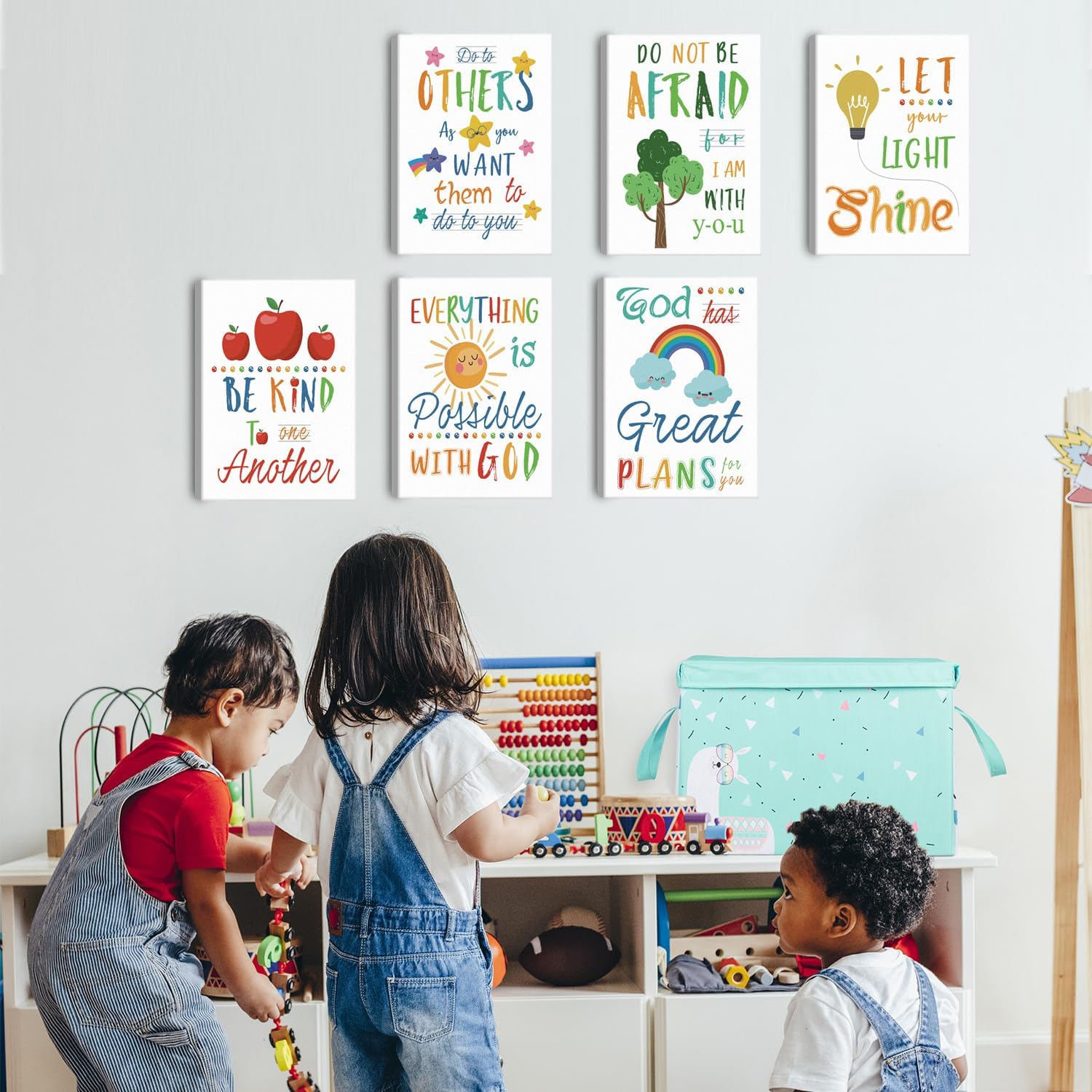 HPNIUB Colorful Rainbow Art Print,Kids Inspirational Quote Canvas Wall Decor Set of 6(8”X10”, Framed),Be Kind Bible Verse Wall Art for Children’ s Classroom,Sunday School Decor 4 71fOgv 1MoL. AC SL1500