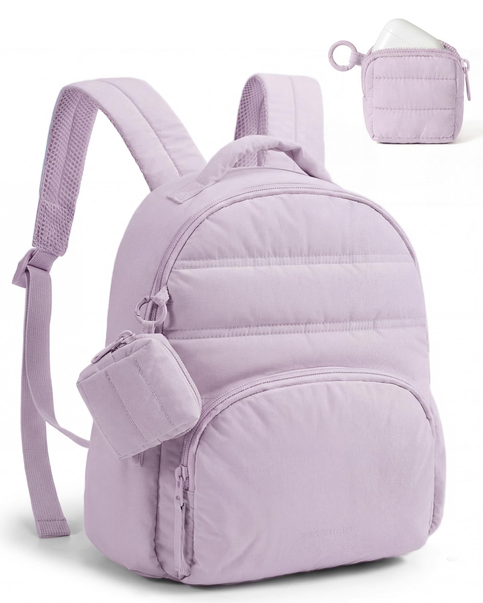 BAGSMART Small Backpacks for Women, Lightweight Puffer Mini Backpack Purse with Pouch, Quilted Casual Daypack, Water-Resistant Bookbag for Daily Travel College, 2-in-1 Set, Latte Brown — view 8