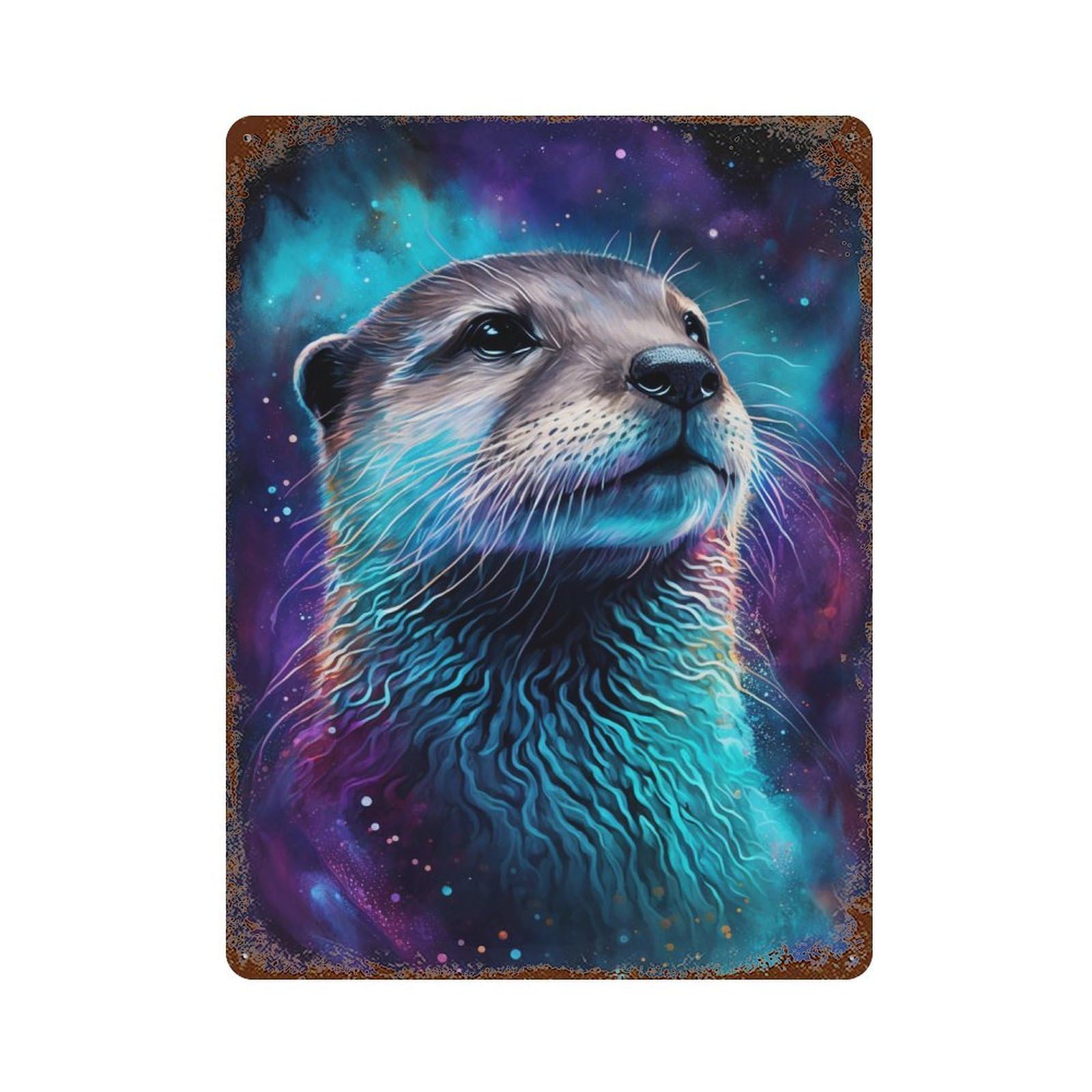 Vintage Rust Metal Sign with Galactic Otter Portrait Design 15.7"x11.8", for Office, Studio And Wall Decor, Farmhouse Wall Decor