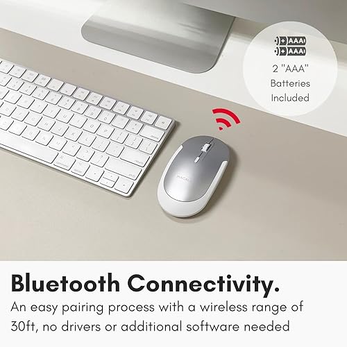 Miniatura 3 de Macally Mouse inalámbrico Bluetooth para Mac, MacBook ProAir, iPad y PC, cómodo y silencioso compatible con Apple Mouse - Plata