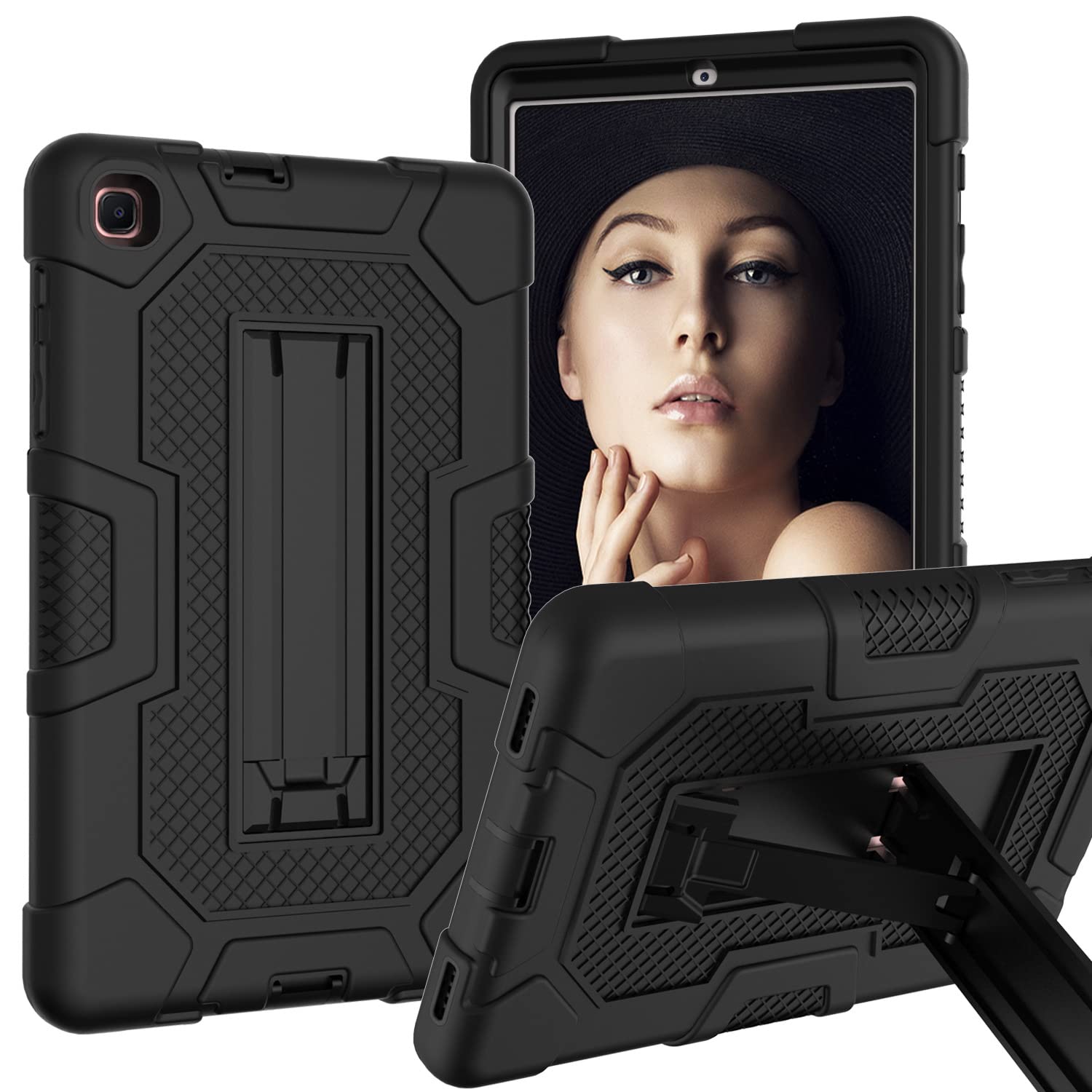 Samsung tab A 8.4 2020 T307 Case with Kickstand, Heavy Duty Shockproof Hard Hybrid Triple Layer Protective Soft Shell Apple Tablet Silicone Case (Black+Black)