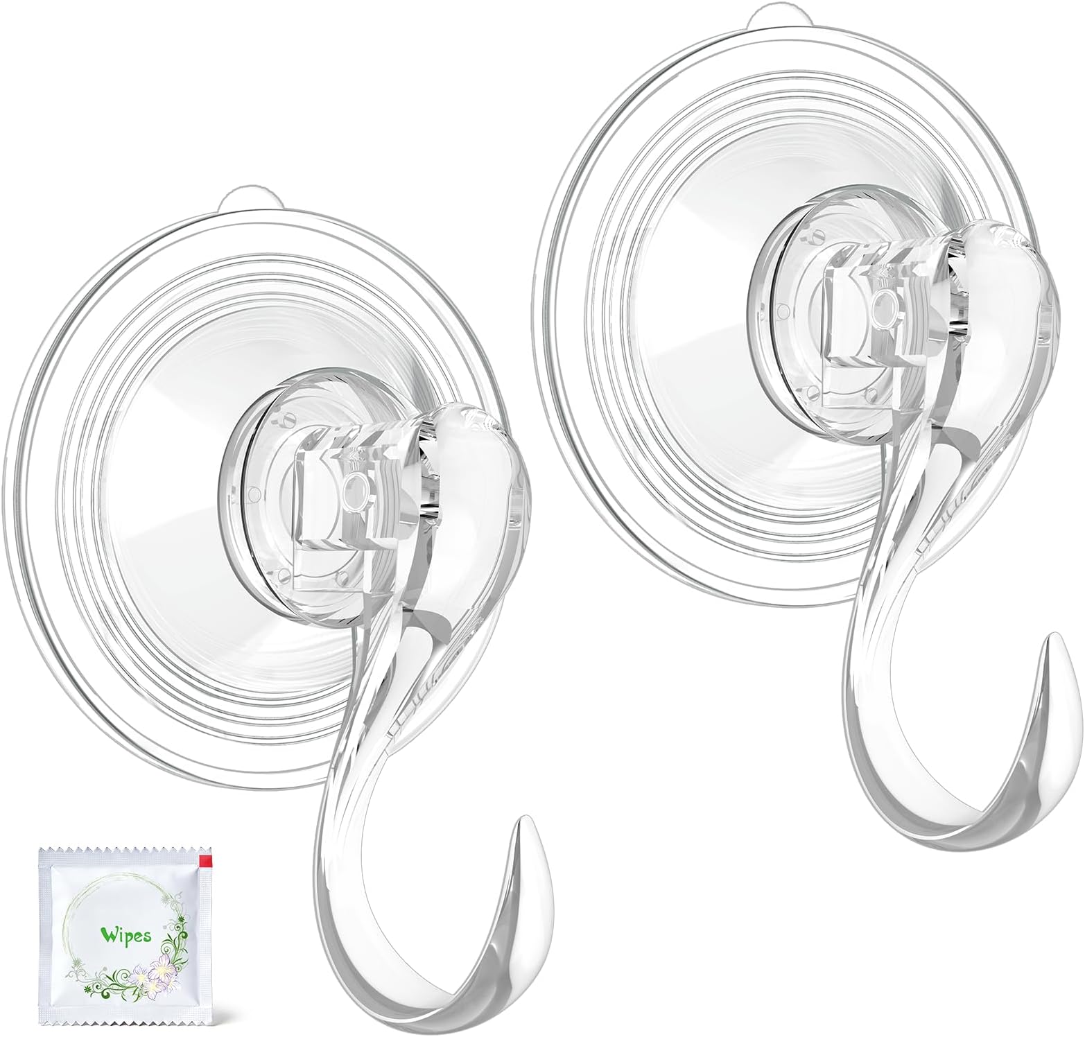 VIS'V Wreath Hanger, Large Suction Cup Wreath Hooks with Wipes, Heavy Duty, 22 LB Capacity, Removable and Reusable, Clear, 2 Pcs