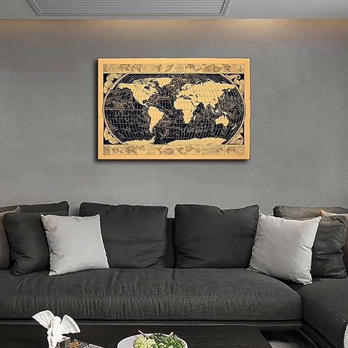 Miniatura 4 de chenmjj Póster impreso con texto en inglés "An Old Map of The World" (Un viejo mapa del mundo), póster impreso en alta definición, pintura retro