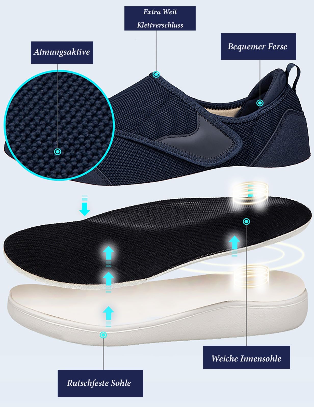 Gaatpot Zapatos para Diabéticos para Hombre Mujer Extra Anchas Zapatillas Ortopédicos Terapéuticos para Neuropatía Calzado para Edema Artritis Ajustable 36-44EU