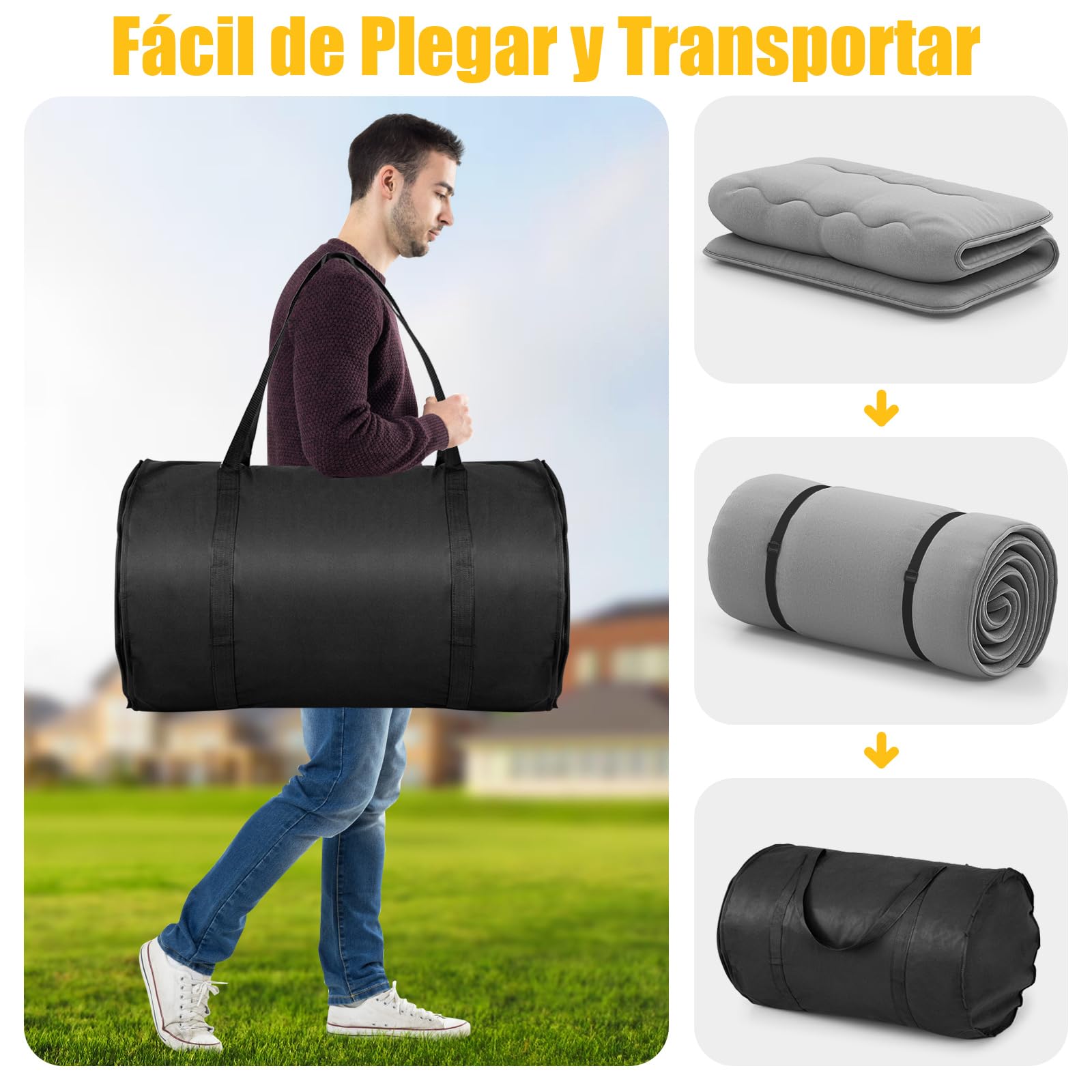 GIANTEX Colchón de Suelo Futón Japonés, Alfombrilla de Tatami Plegable y Portátil, Colchón Plegable con Bolsa de Transporte y Funda Extraíble (Gris, 90 x 200 cm)