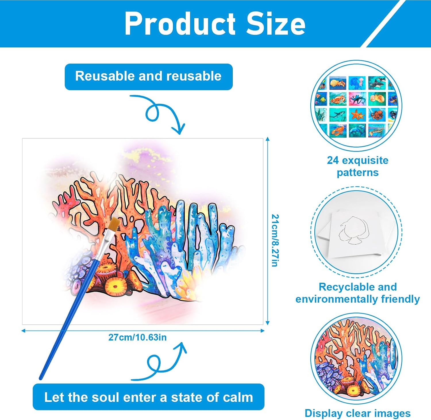 SHFGYG 24 Pcs Dementia Products for Elderly Reusable Water Painting Set for Seniors, Alzheimers Activities for Dementia Patients Ocean Life Water Painting Doodle Brush Set Elderly Gifts