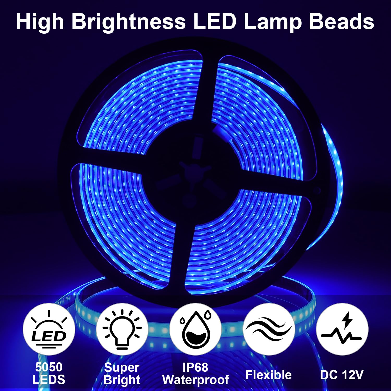 Bande lumineuse LED bleue de 6 m pour véhicule récréatif, étanchéité IP68 pour camping-car, remorques de voyage, camping-car, camions de nourriture