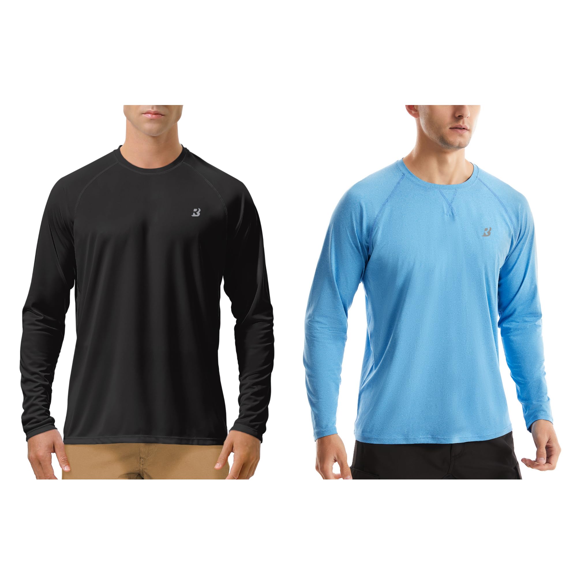 (Size:2XL) 2 Pack UPF 50+ UV Sun Protection Shirts Outdoor Long Sleeve SPF Diving Rash Guard for Fishing Hiking Swimming