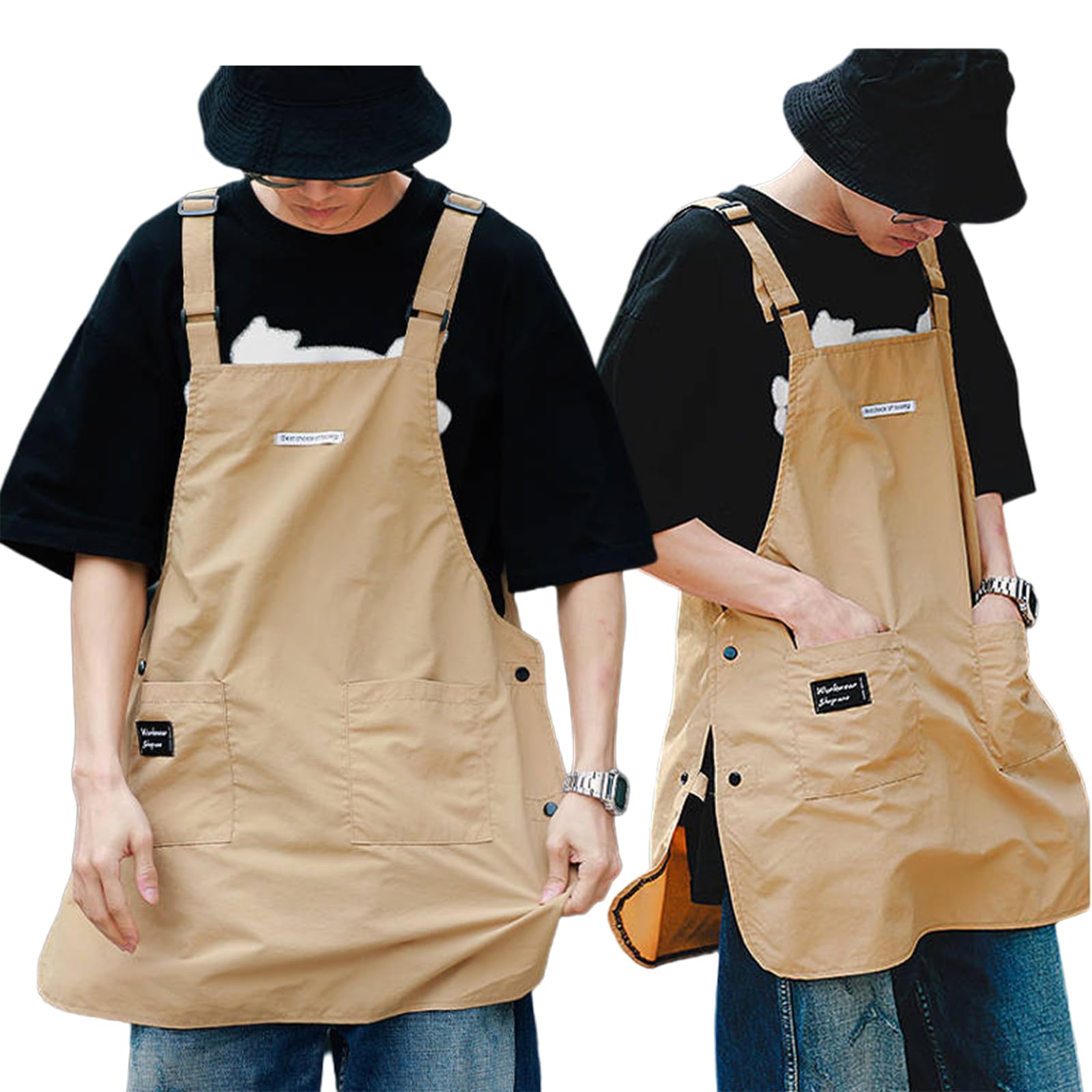 Tablier de cordonnier avec Poches, Tablier Unisexe pour la Maison, Le Travail, Le Camping en Plein air, Blouse avec Boutons pour Le Travail, la Cuisine, Taille Unique, Vert (Marron, Taille u