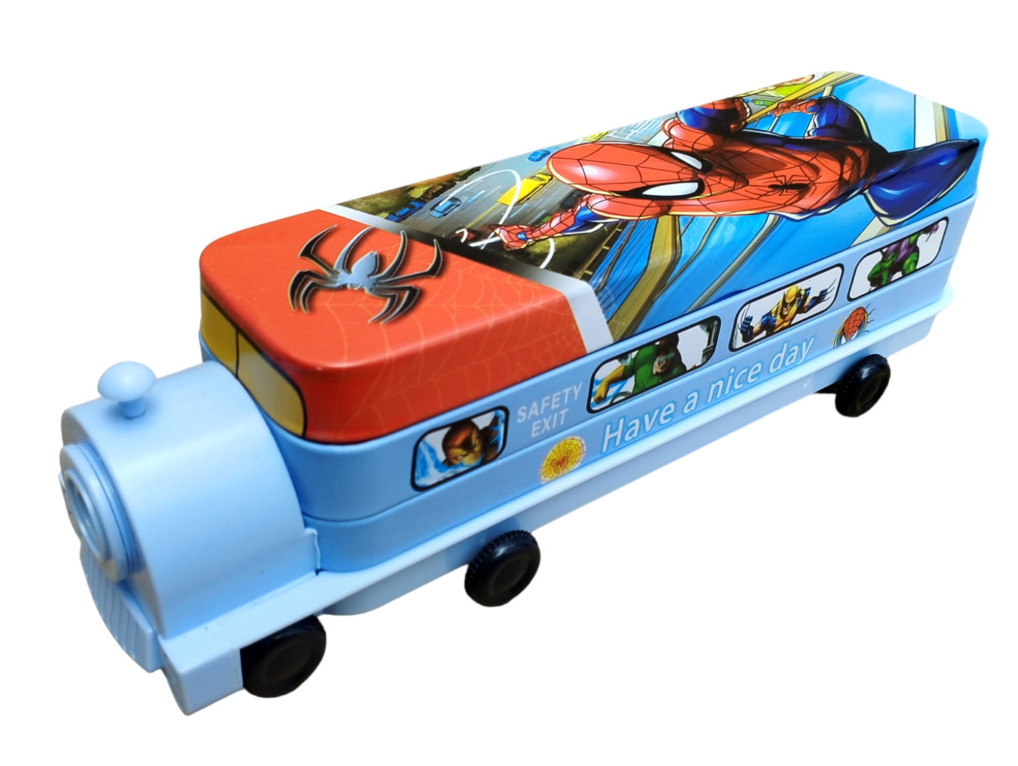 TECHNOCHITRA® Cute Cartoon Printed Train Shape Metal Dual Space Pencil Box with Wheels for Kids (Blue) (B0CW9J7QHW) Amazon Price History, Amazon Price Tracker