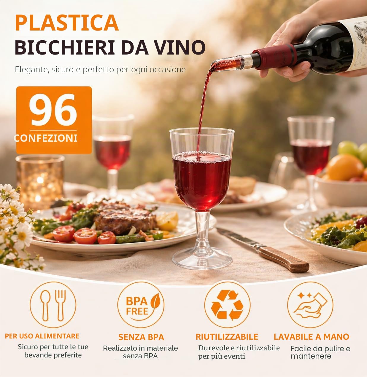 YAYODS 96 bicchieri da spumante in plastica, 175 ml, riutilizzabili, in plastica, trasparenti, da cocktail, impilabili, per matrimoni, feste, serate