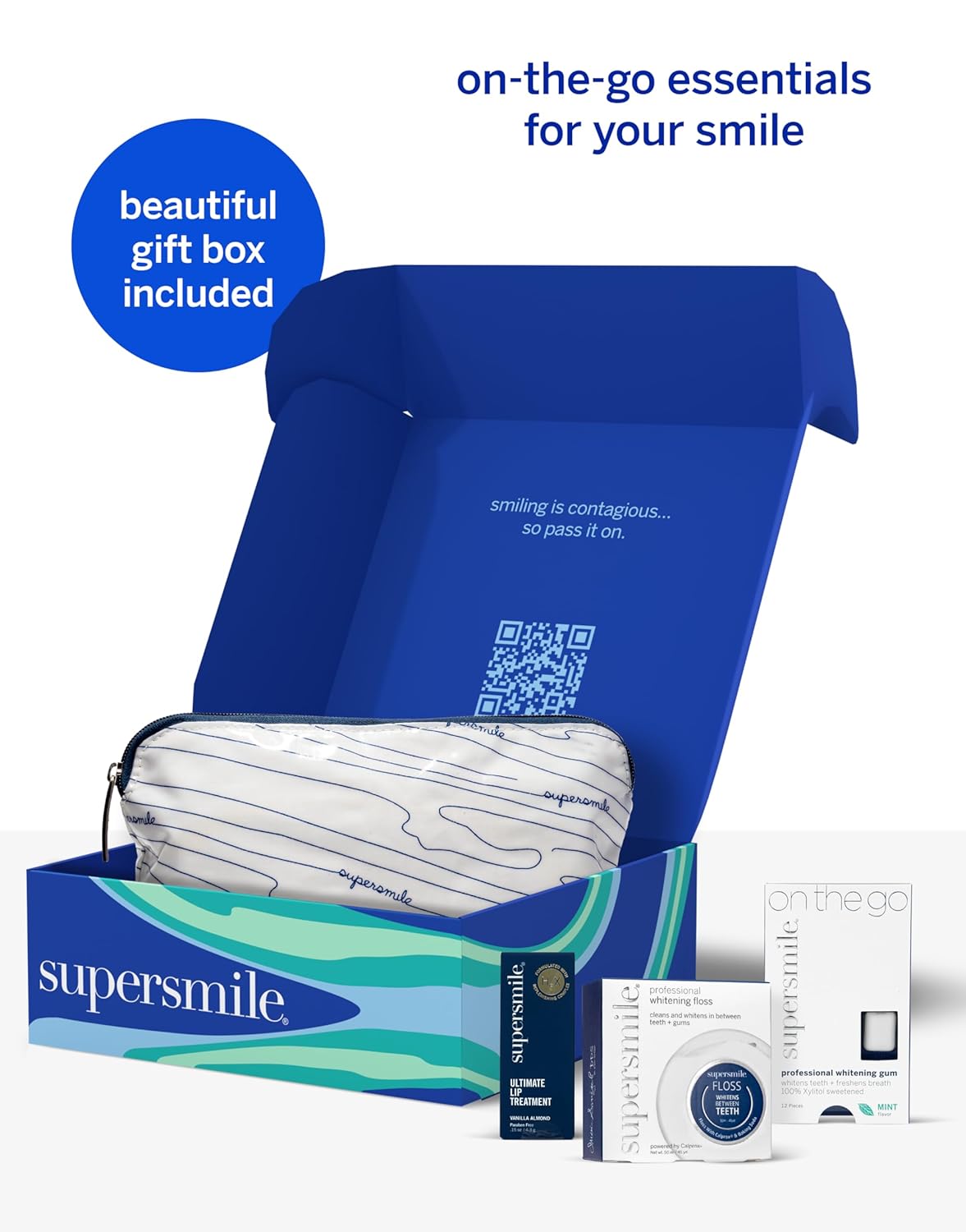 Supersmile Glow to Go Teeth Whitening Kit – Professional Whitening Gum, Dental Floss & Nourishing Lip Balm in Stylish Travel Bag – Strengthens Enamel & Prevents Cavities