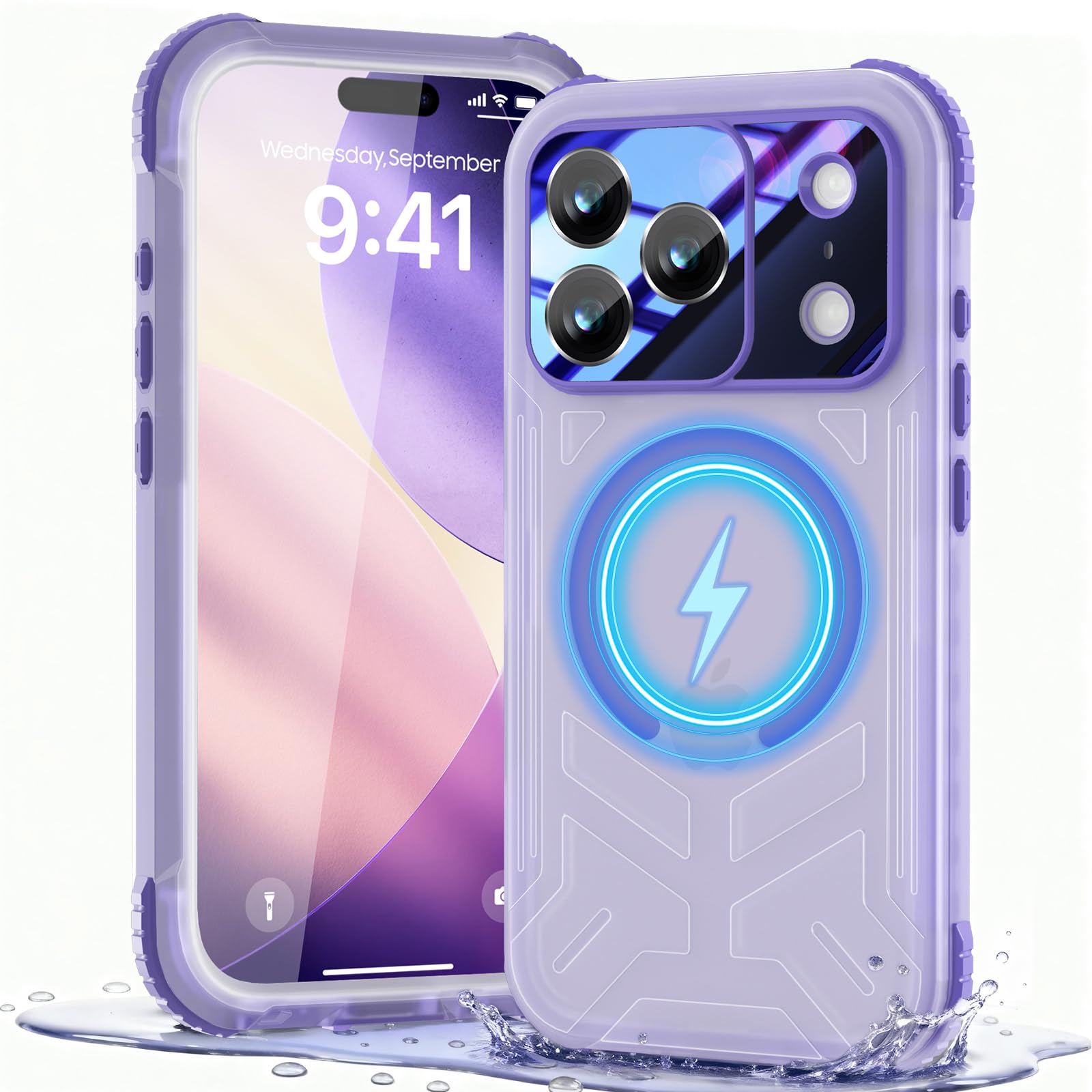 Beeasy per iPhone 17 Pro Max Cover Impermeabile IP68 con Magsafe, 360 Militare Antiurto Protezione Schermo Integrata, Custodia Magnetica Rugged Resistente, 6,9", Viola