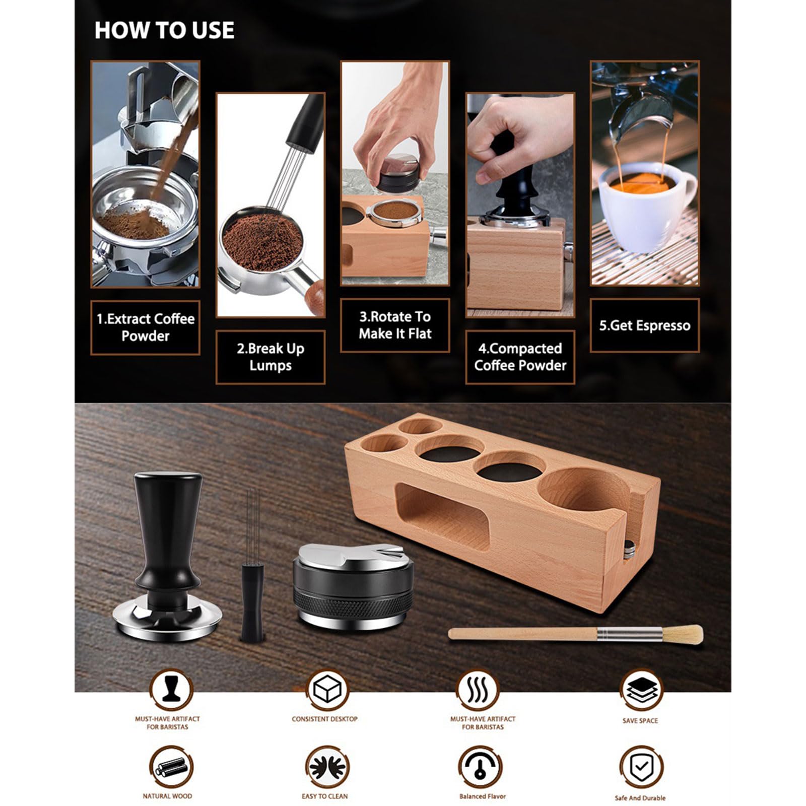 Générique Distributeur de café Pratique, Pack d ' Accessoires de café, Station de Dosage en Bois, agitateur, Parfait pour Les Amoureux, Fournitures de Cuisine de Bureau