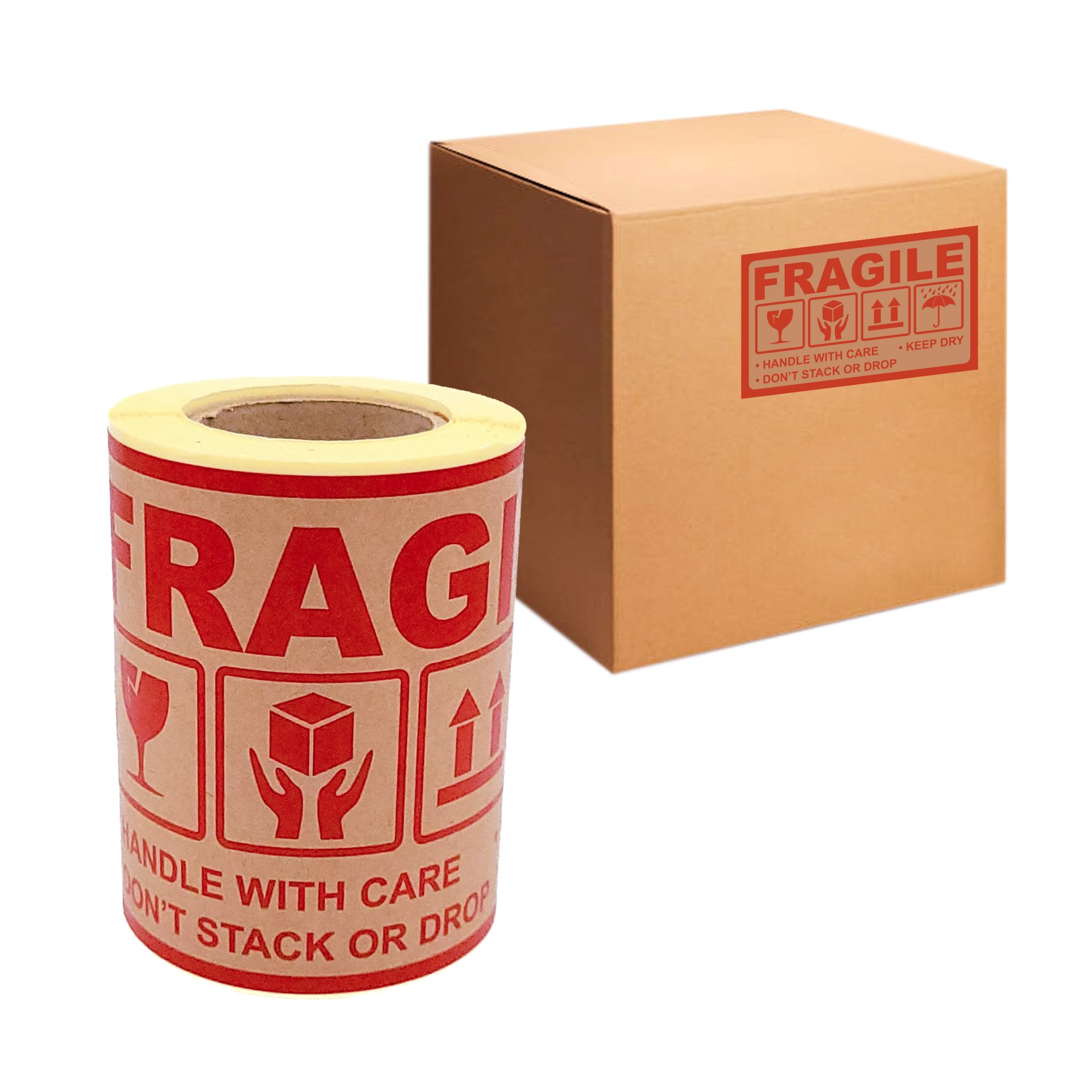 MD Labels Kraft Paper Shipping Labels 150 x 90 mm - Fragile Handle with Care - 100 pcs, red - Image 2