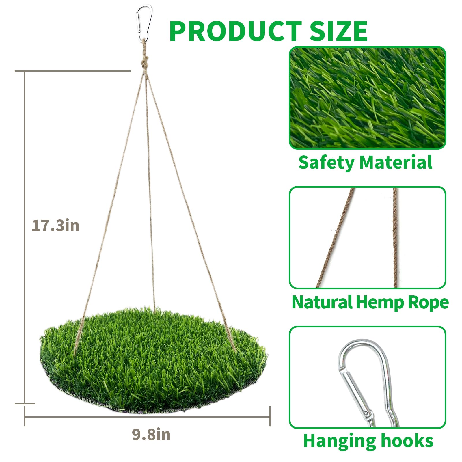FlidRunest Large Bird Foraging Mat Toys, Natural Bird Grass Hammock Swing Toy with Hooks, Climbing Perch Hanging Toy for Parakeets, Parrot, Cockatiels, Bearded Dragon, Snake