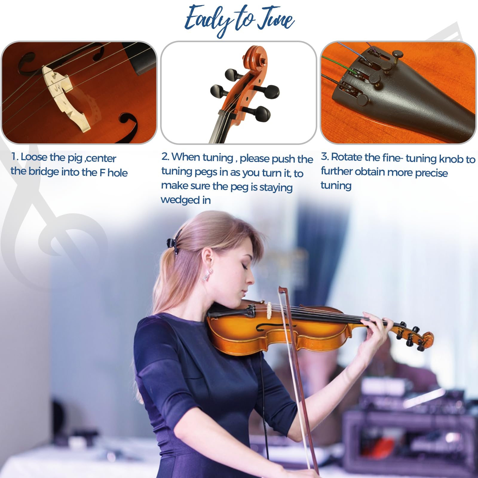 CVN-500 - Violín de madera maciza de ébano 4/4 de tamaño completo para principiantes y estudiantes, kit completo de iniciación con estuche duro, arco, colofonia, apto para principiantes, configuración