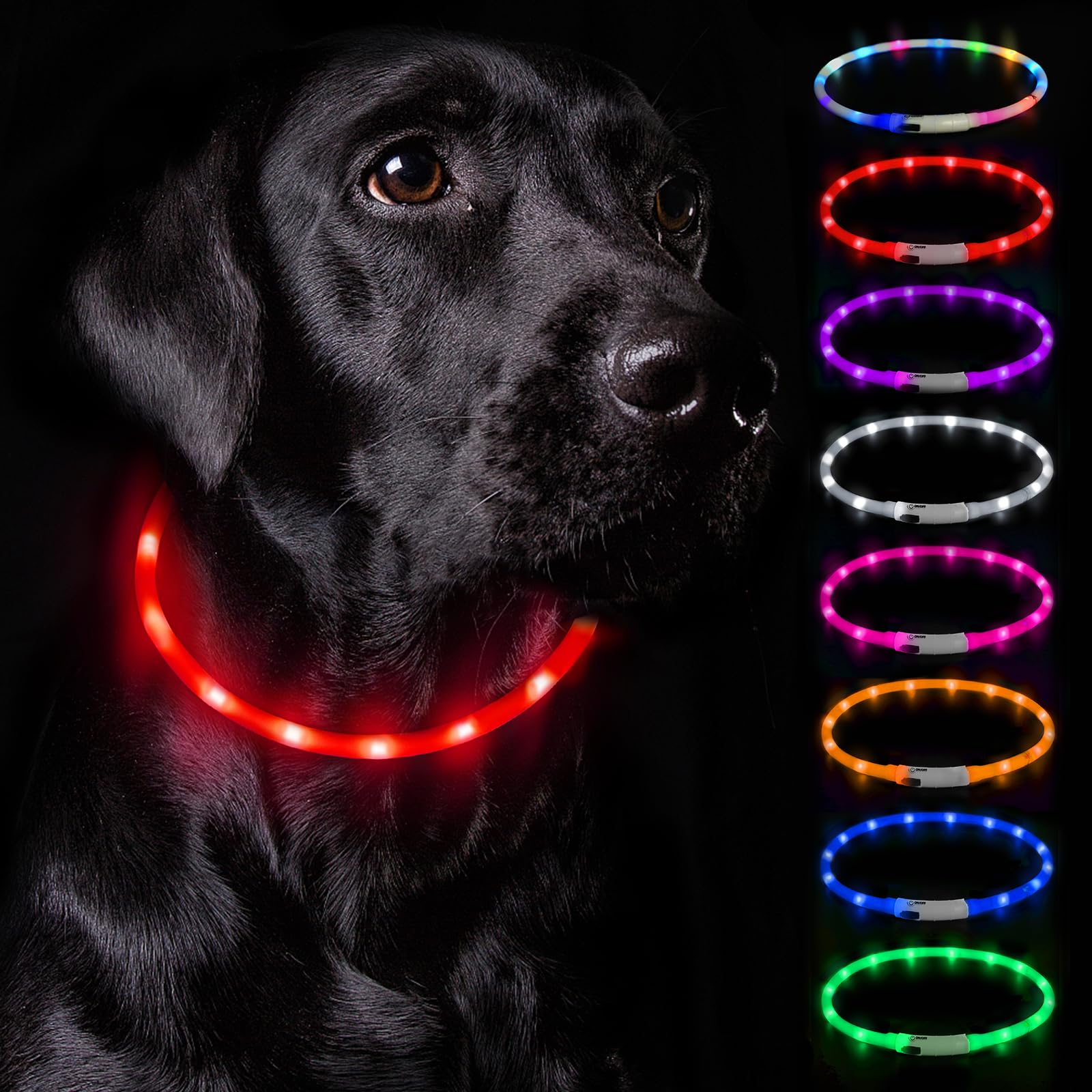 Nepfaivy Leuchthalsband Hund USB Aufladbar - Wasserdichtes Hundehalsband Leuchtend mit Verstellbarer Länge, LED Halsband für Hunde mit 3 Beleuchtungsmodi für Sicherheit, Rot