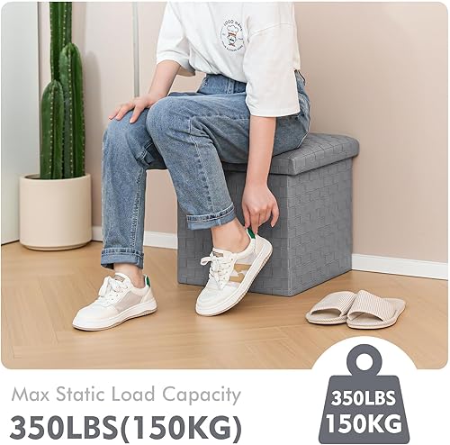 Miniatura 13 de B FSOBEIIALEO Otomana de almacenamiento, reposapiés de piel sintética, otomana con cubo de almacenamiento, caja de juguetes, 15 x 15 x 15 pulgadas