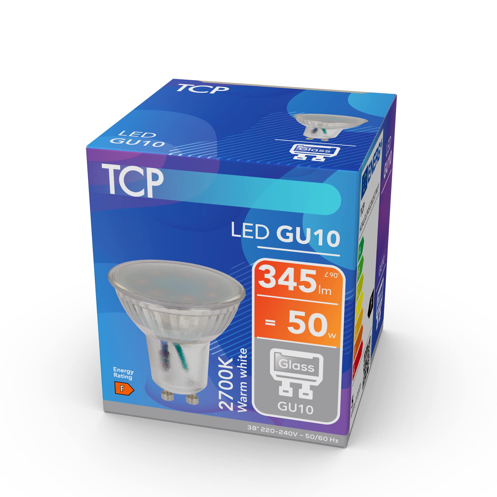 TCP 50W 2700K 345L GU10 Glass Home LED Light Bulb, Warm White, HOALGU345G382527N1P