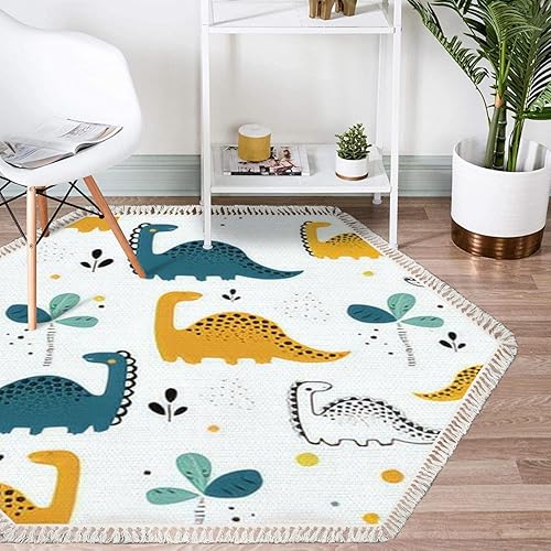 Miniatura 2 de Alfombra hexagonal bohemia para niños, dibujada a mano, estilo escandinavo, con borlas, alfombra de meditación, lavable, alfombra de pasillo para