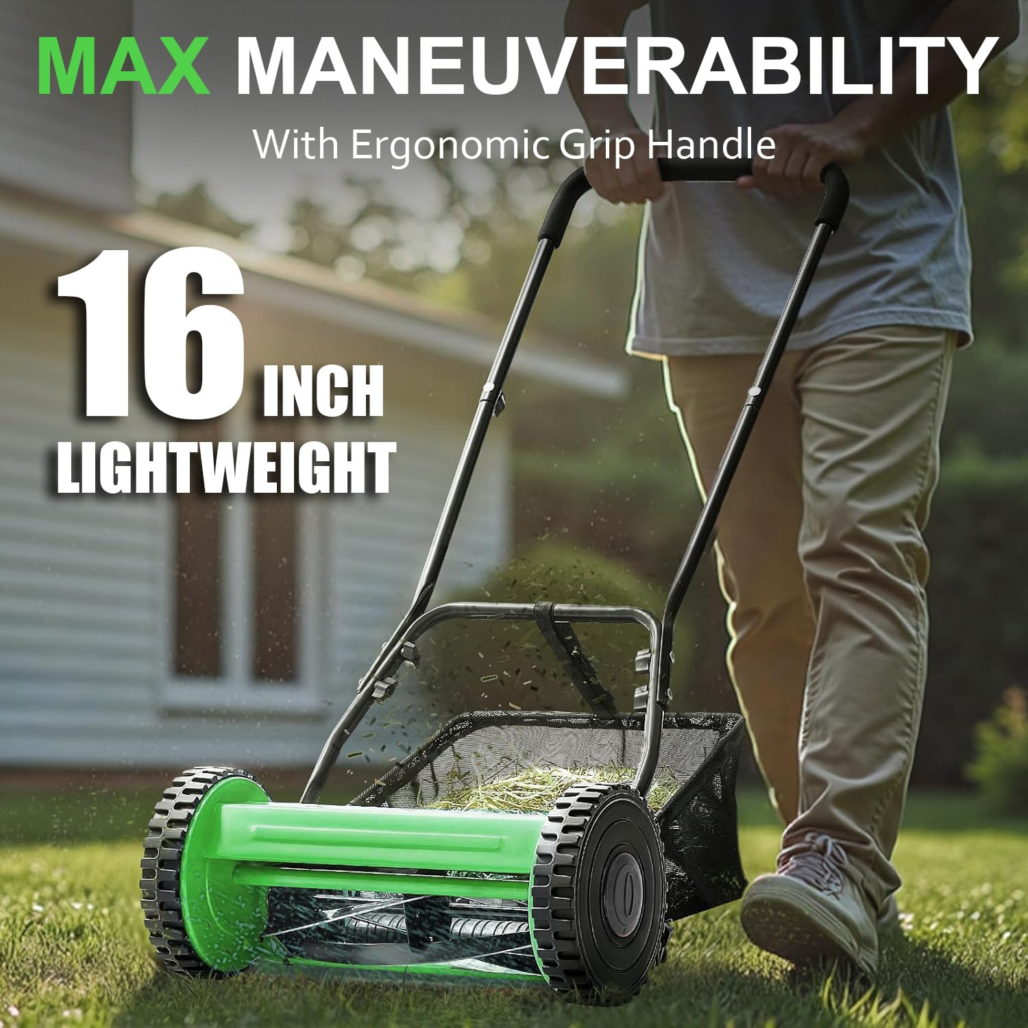 Neptune Simplify Farming Hand Push Manual Lawn Mower 16-Inch 5-Blade with 35 Liters Grass Catcher | Adjustable Handle Height | Grass Cutter Machine Sweeper for Home Garden and Park Greening - Image 6 thumbnail