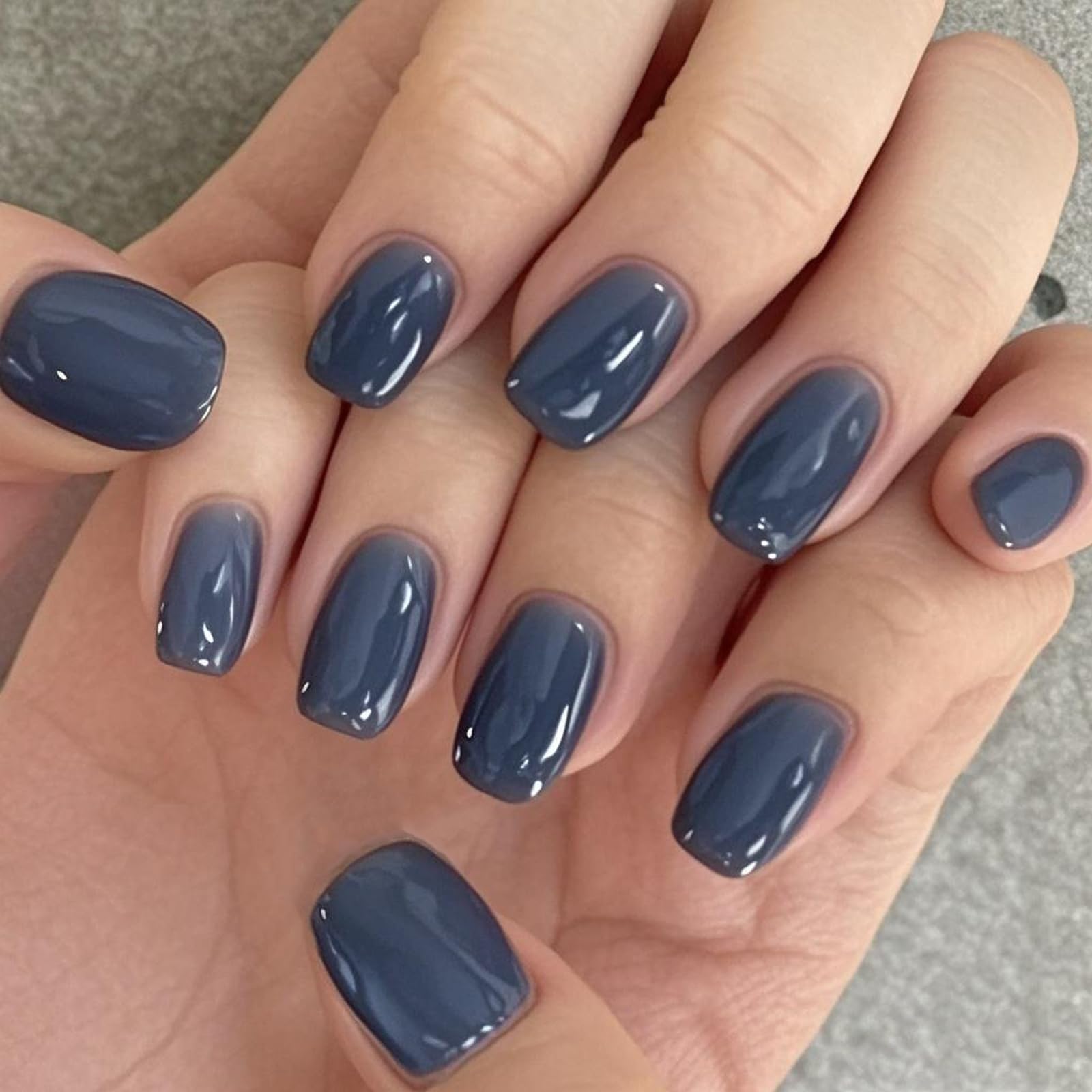 GLAMERMAID Dark Blue Extra Short Press on Nails, Navy Blue Fake Nails Short Squoval, Jelly Deep Blue Soft Gel Square Glue on Nails, Reusable Acrylic