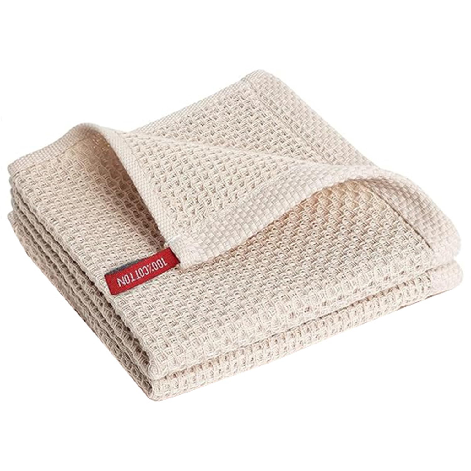 ARQIVO® Cotton Kitchen Dish Cloths, 2 Pack Super Absorbent and Lint Free Waffle Weave Dish Towels, Fast Drying Dish Rags for Washing Dishes, 13.4 X 13.4 Inch, Black (Beige, Pack of 2)