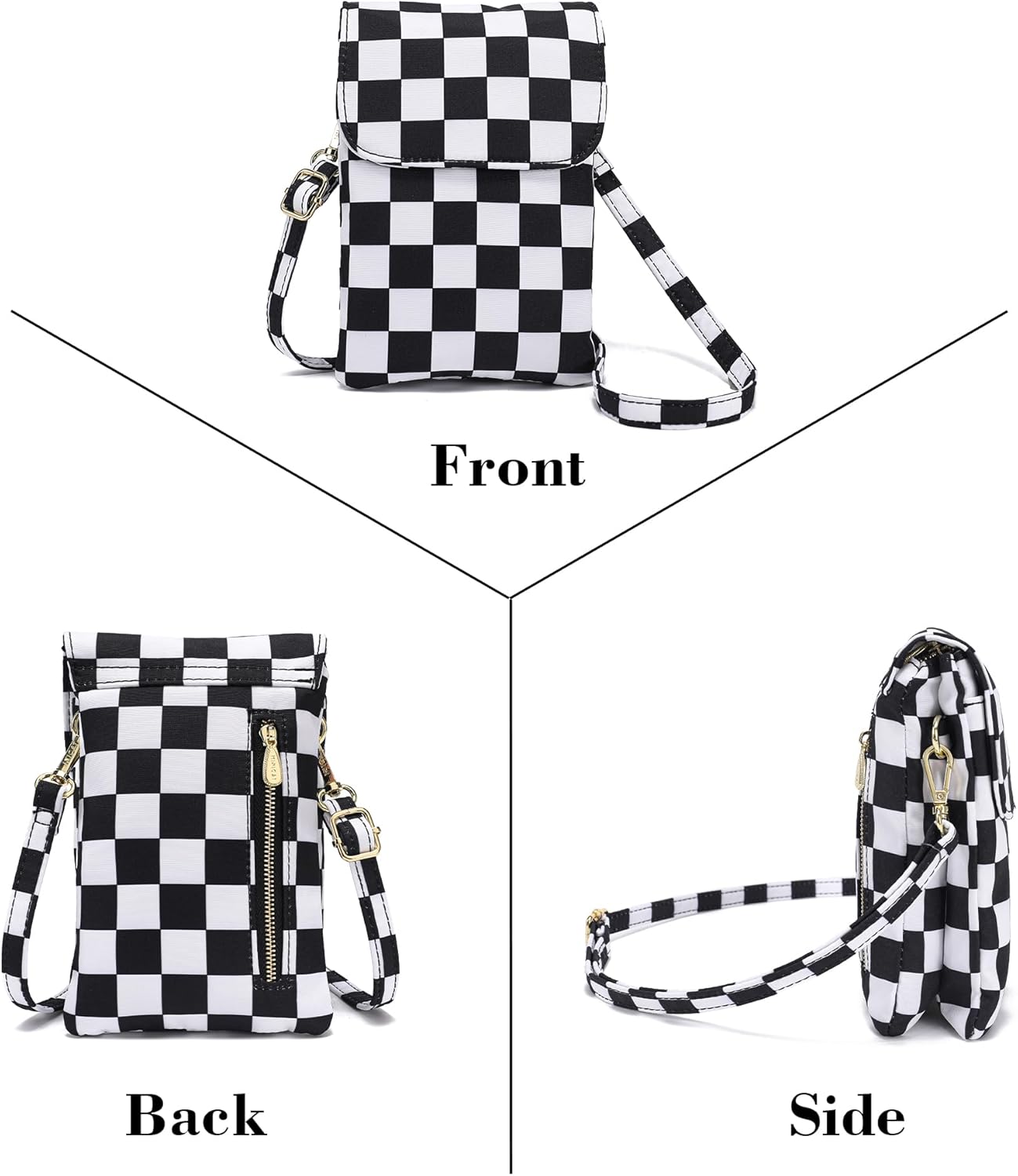 Small Crossbody Bag for Women Nylon Cell Phone Purse with Adjustable Strap Checkered Cross body Purses - Image 5