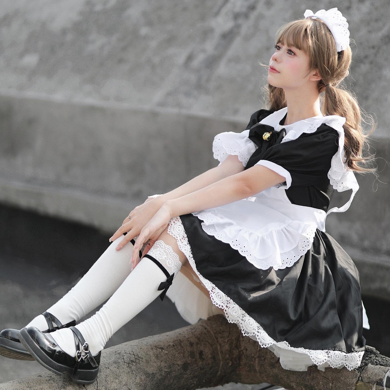 Strój pokojówki dla kobiet – urocze fantazyjne ubrania z koronką, fartuch pokojówki, kostium cosplay, na Halloween, imprezę, festiwale, do wewnątrz, na zewnątrz, do szkoły, domu, na podwórko, do