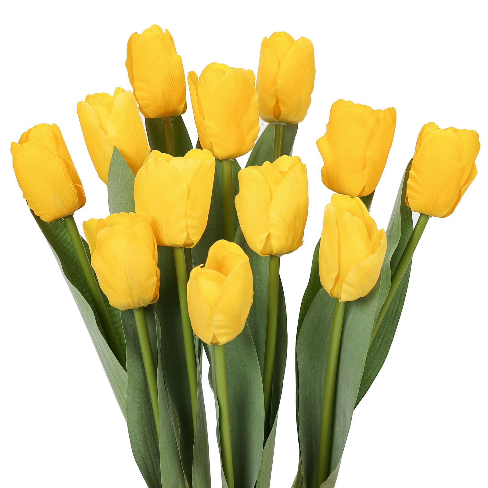 DuHouse12pcs Yellow Artificial Tulips Flowers Faux Tulips Spring Bouquets Fake Tulips for Decoration Wedding Floral Arrangements Centerpieces Decor with Box