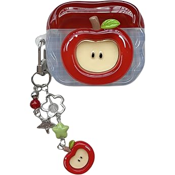 for AirPods 4 Case with Keychain Cute 3D Red Apple Pattern Design Soft Silicone Case for Women and Girls Drop-Proof Protective Case for AirPods 4th Generation