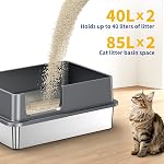 2-Pack XXXL Stainless Steel Litter Box with High Sides & Lid – Large Metal Cat Litter Tray for Big & Multiple Cats, Anti-Leakage Non-Stick Pan, Includes Scoop & Footboard, 70×50×30cm