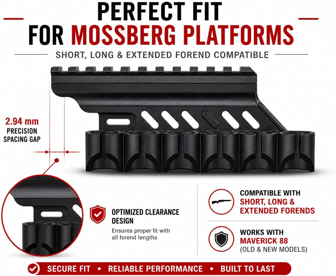 Gotical Side Saddle Shell Holder, Universal Short/Long/Extended Pump Action, for Mossberg/Maverick 88 Multi-Reticle 2 MOA & 65 MOA Circle Open Reflex Shake Awake Sight