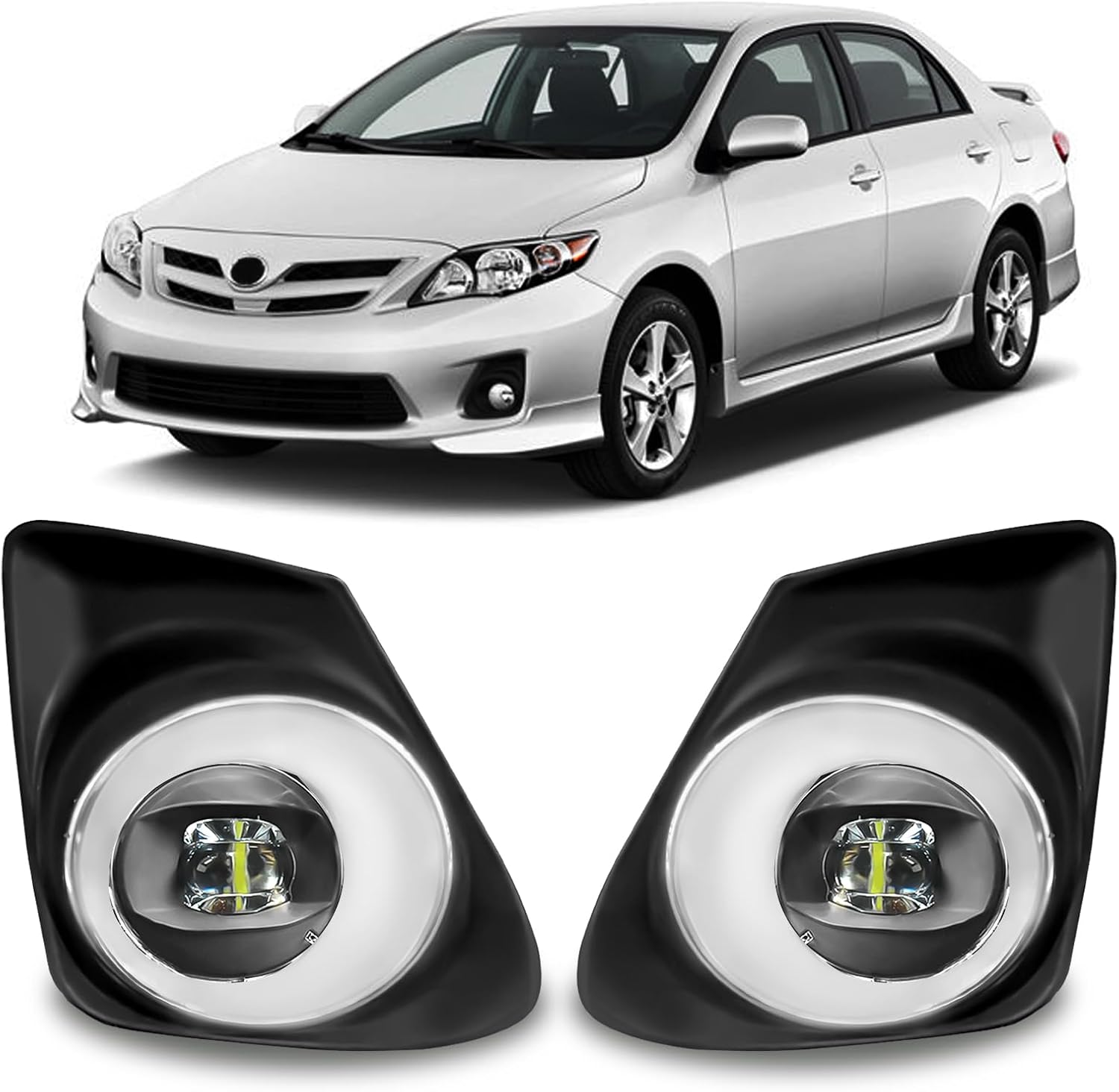 LED Fog Lights Assembly Compatible with Toyota Corolla 2011 2012 2013, Bumper Driving Fog lamp, DOT Certified - 1 Pair