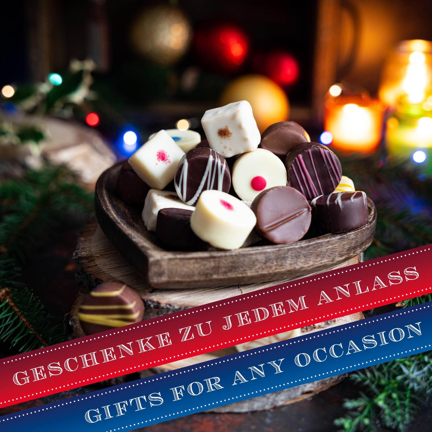 Hallingers Genuss Manufaktur Pralinen Weihnachts-Geschenk - ohne Alkohol, handmade aus Confiserie-Edelkakao in wertiger XXL-Geschenkbox ""Frohes Fest Blau"", Weihnachten für Frauen Männer