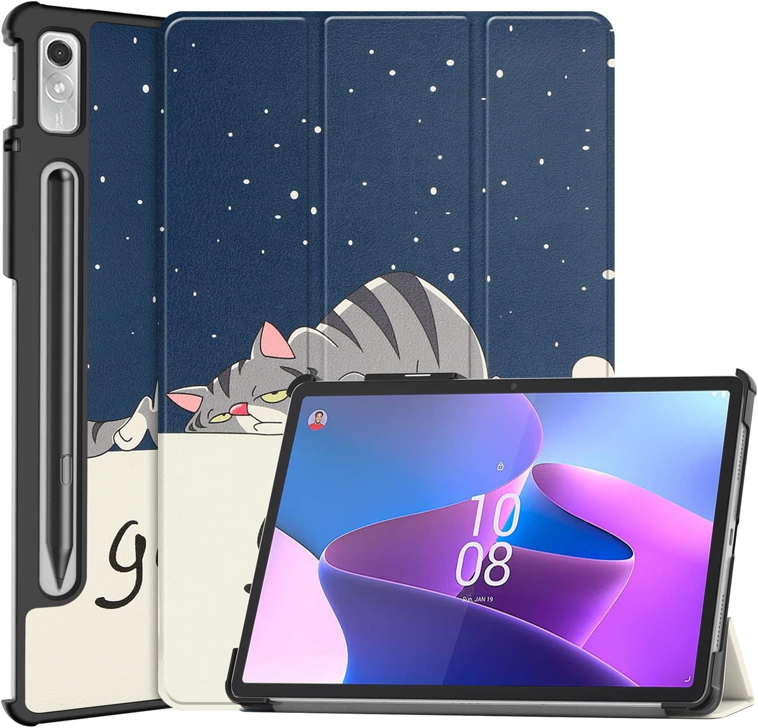 DWaybox Case for Lenovo Tab P11 Pro Gen 2 / Tab P11 Pro (2nd Gen) 11.2 inch, Tri fold Slim Lightweight Hard Shell Smart Protective Cover with Multi-Angle Stand -Cat