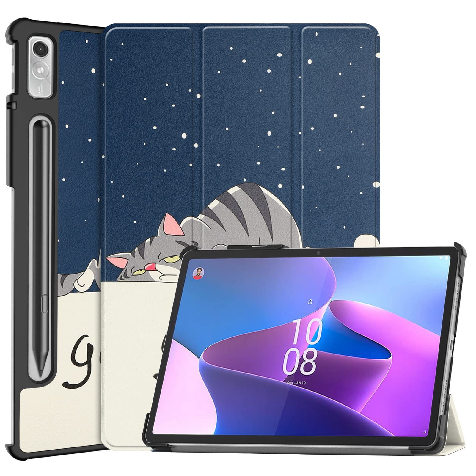 DWaybox Case for Lenovo Tab P11 Pro Gen 2 / Tab P11 Pro (2nd Gen) 11.2 inch, Tri fold Slim Lightweight Hard Shell Smart Protective Cover with Multi-Angle Stand -Cat