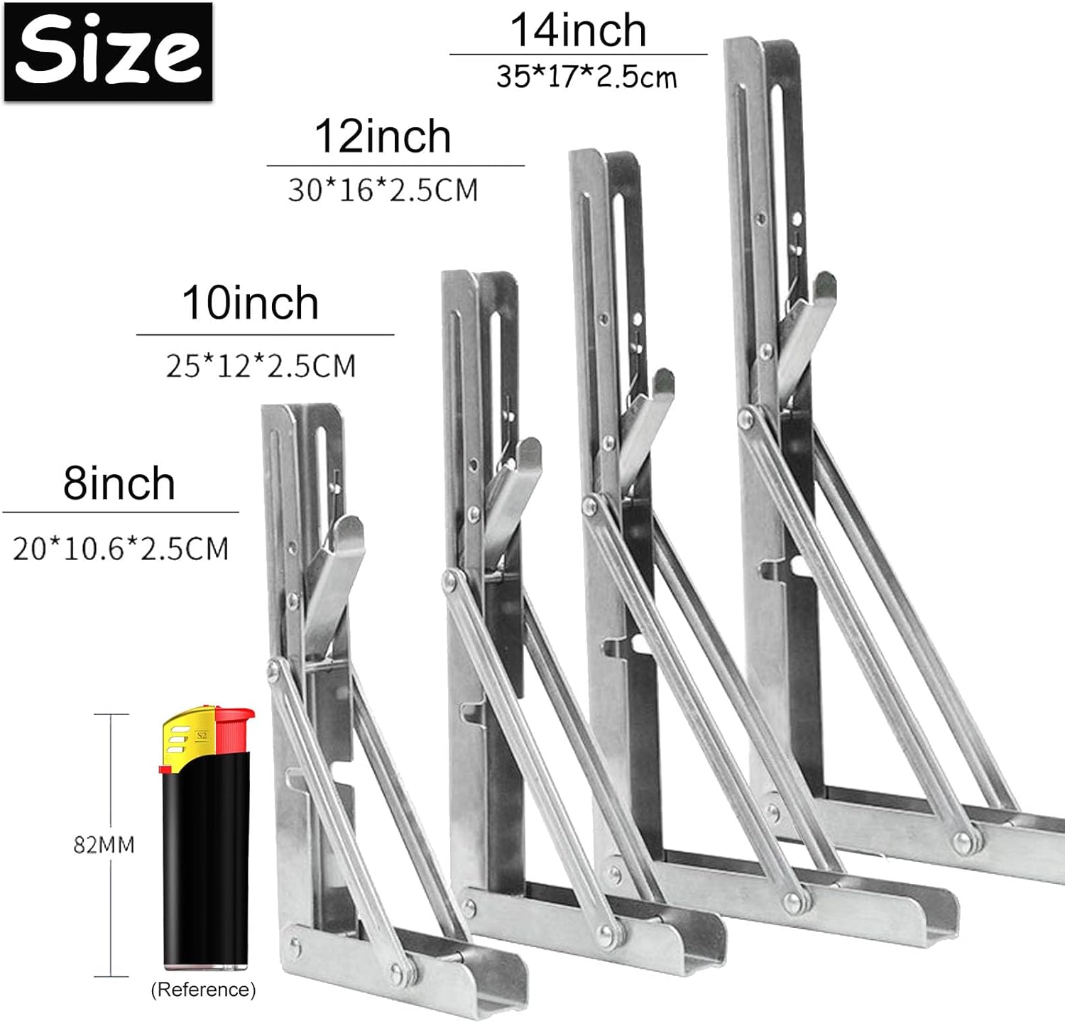 Folding Shelf Brackets, Heavy Duty Collapsible Shelf Bracket, Black DIY L Bracket for Workbench Folding Table Hinge,Pack of 2 (14 Inches)