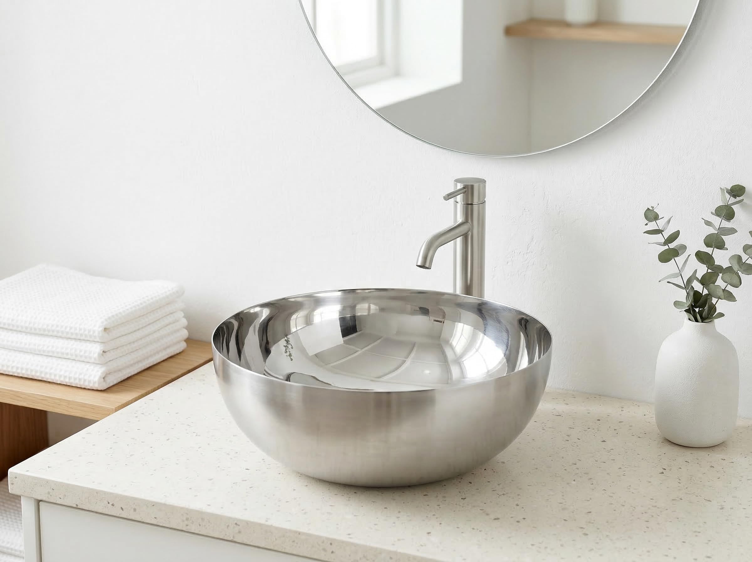 Lavabo Loft Cromo Ø 37 cm – Lavabo da Appoggio in Metallo Cromato Lucido, Design Minimal Moderno