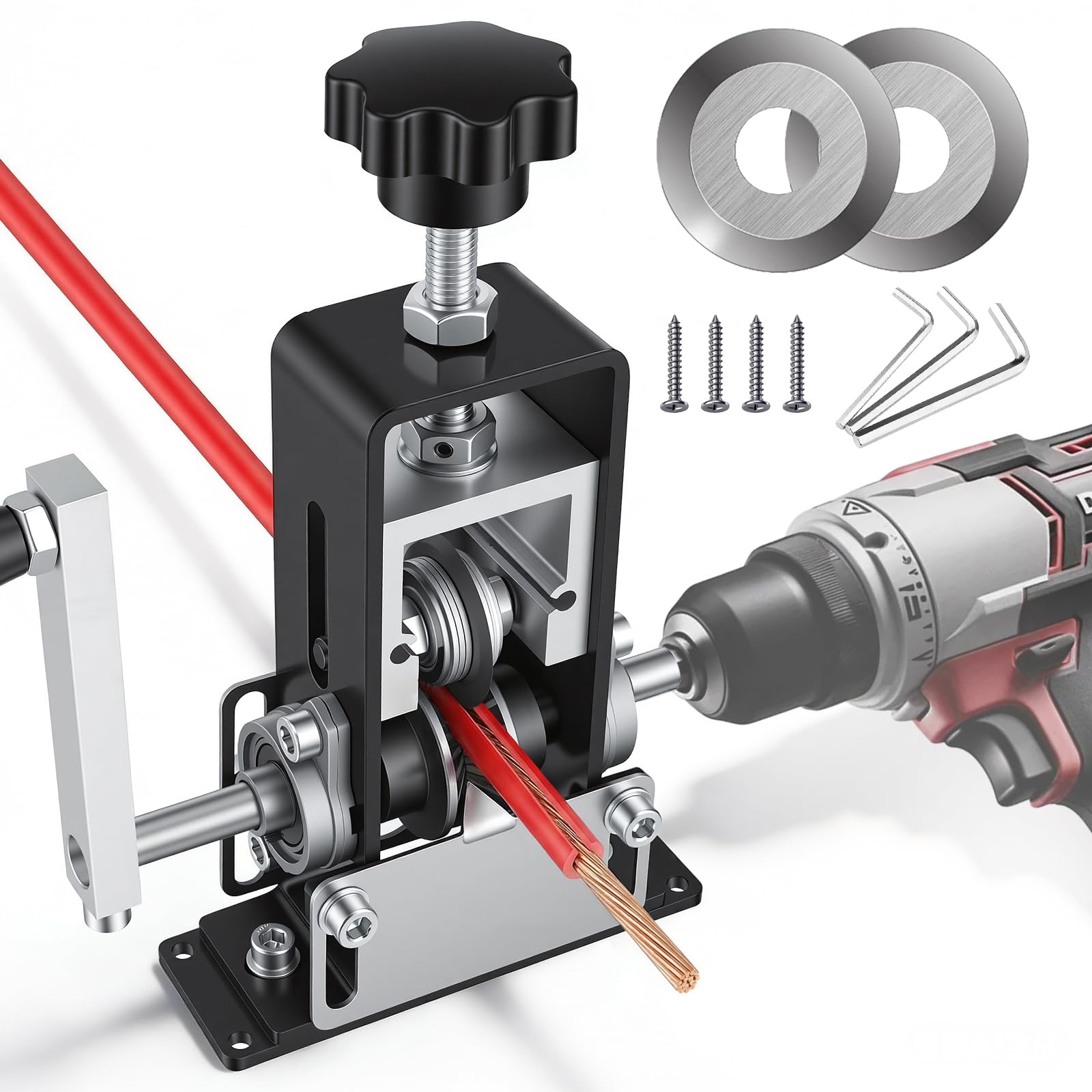 Wire Stripper with 2 Blades, Cable Stripper for Hand Crank or Drill Powered