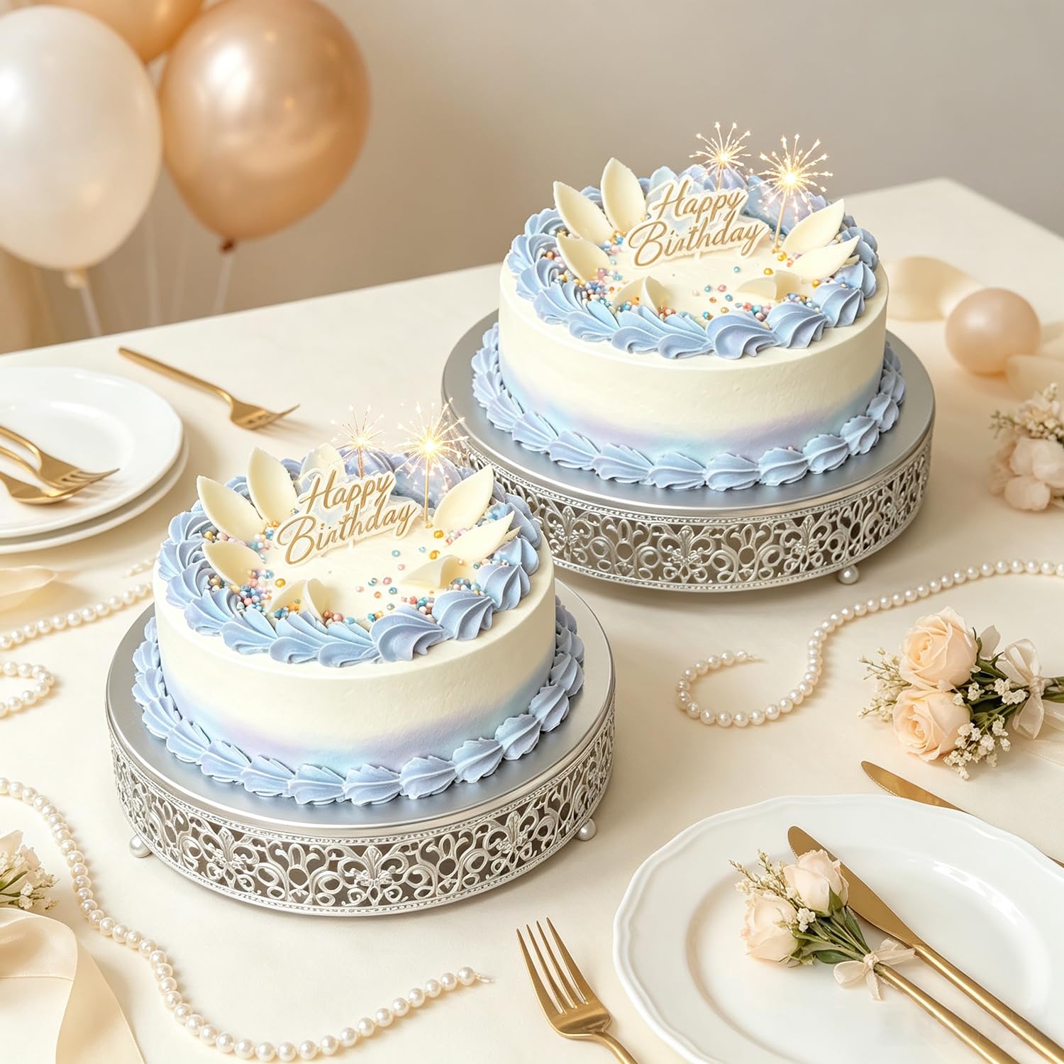 Tortenständer Set von 3 Metall Cupcake Ständer Dessert Display Platte für Hochzeit Party Geburtstag (3 Stück, Silber Matt)